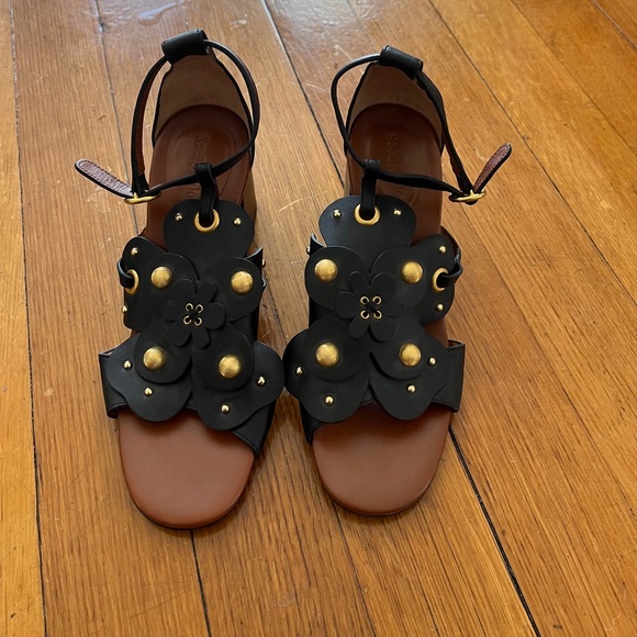 See By Chloe Black Floral Heeled Sandal - Picture 3 of 5